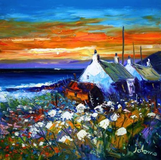 Crofts on the shore West Port Kintyre 24x24